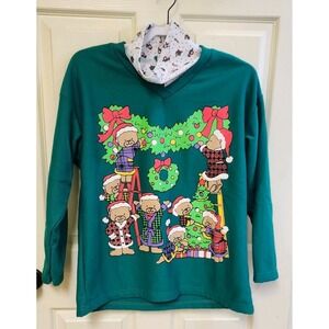 Rare Vintage Bobbie Brooks Christmas Bears Green Turtleneck Sweater Xlarge